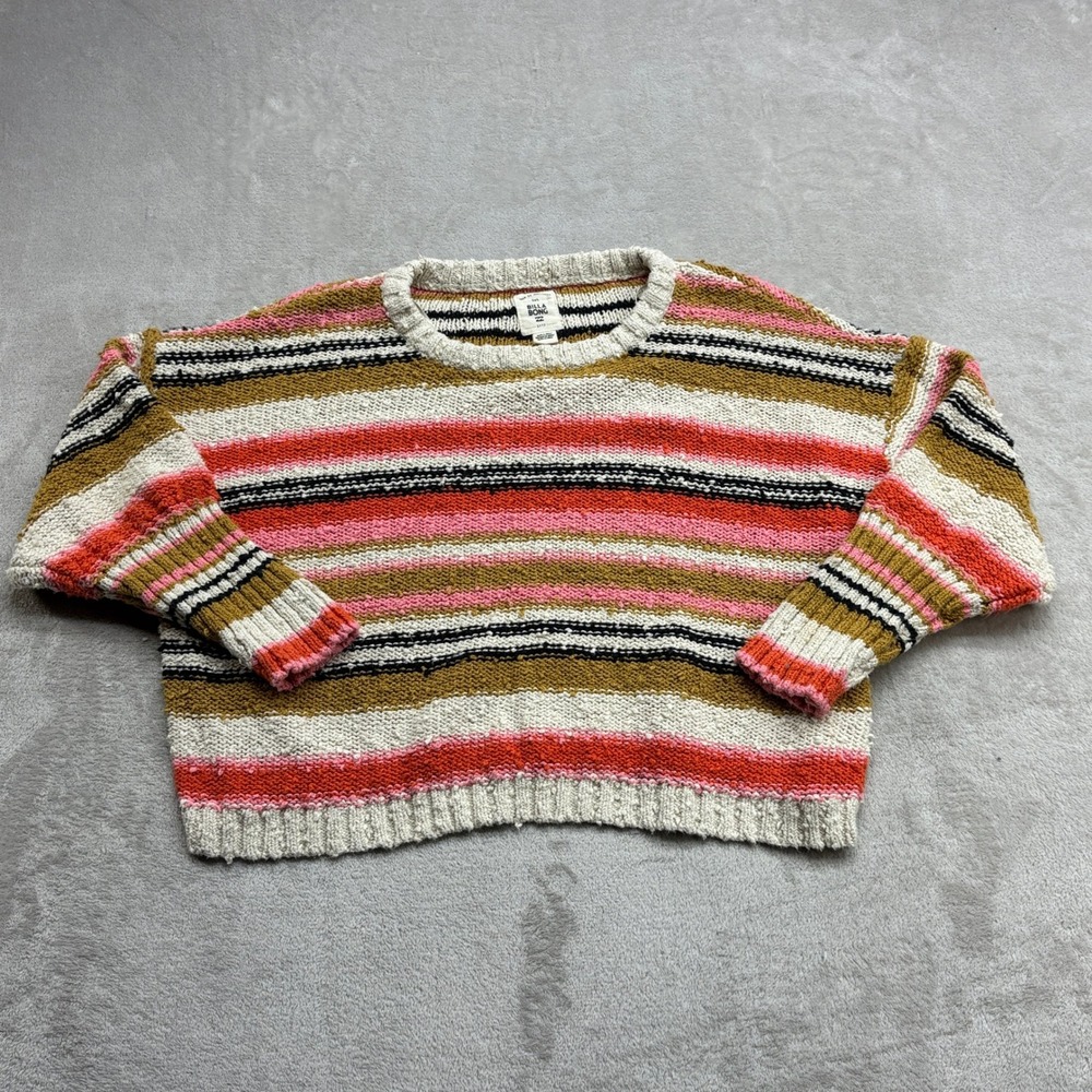 Billabong Striped Sweater Womens L Multi Color Knit Relaxed Pullover Boho Beachy